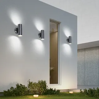 3er Set Außen Haus Wand Leuchten Up and Down Strahler Garten Edelstahl Lampen