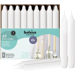 Bolsius – Spitzkerzen – 45er Box - Weiß – 18 cm - Brenndauer: 6 Stunden - Tropffrei
