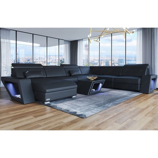 Sofa Dreams Wohnlandschaft Leder Sofa Couch Catania XXL U Form Ledersofa, mit LED, wahlweise mit Bettfunktion als Schlafsofa, Designersofa schwarz