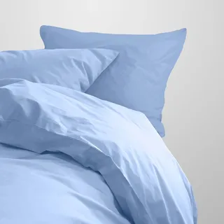 Lorena Uni Feinflanell Bettwäsche Daphne hellblau 135x200 cm + 80x80 cm - blau