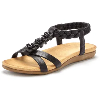 Sandale LASCANA Gr. 36, schwarz Damen Schuhe Strandschuhe Sandalette, Sommerschuh mit Schmucksteinchen und elastischem Riemchen