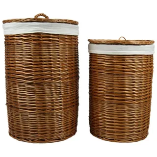 lycce Wäschekorb - 47L oder 70L rund aus Weide, Weidetonne, Deckel