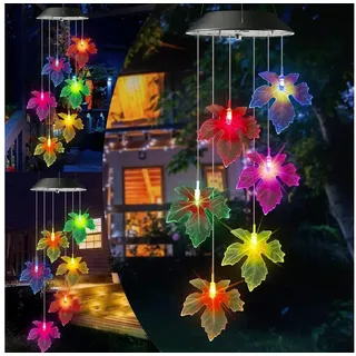 TUWENA Windspiel Ahornblatt Solar Garten, 6 LED Solar für Draußen, Wasserfest (1 St), Dekorationen für Baum, Balkon, Hof