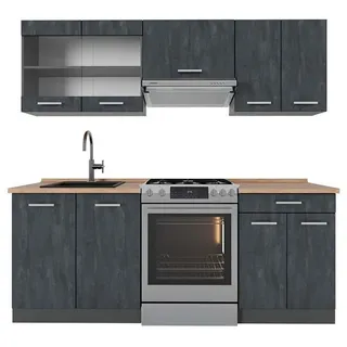 Vicco Küchenzeile R-Line 200 cm Schwarz Beton/Anthrazit Eiche