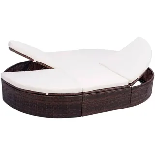 furnicato Gartenliege Ovale Sonneninsel aus PE-Rattan Braun 200x140x28 cm mit Kissen, Witterungsbeständige Doppelliege mit 5-fach verstellbarer Rückenlehne braun