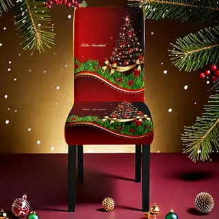 DOTBUY-SHOP Stuhlhussen Weihnachten 2/4/6/8er Set Leuchtenden Stretch Stuhlbezug Stuhlhussen für Esszimmerstühle Waschbarer Hussen für Stühle für Stuhldekoration Restaurant (Schleife,8er Set)