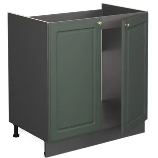 Vicco Spülenunterschrank Fame-Line, Grün-Gold Landhaus, 80 cm | MDF-Front · Arbeitsplatte Marmor · Höhenverst. Füße · Metallgriffe · Soft-Close