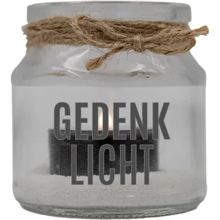 WB wohn trends Trauer-Windlicht Glas mit Teelicht und Sand, Gedenk-Licht, 8x7cm Trauer-Licht mit Trauer-Kerze Gedenk-Kerze schwarz