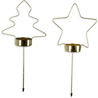 Riffelmacher & Weinberger Riffelmacher 10155 - Adventsstecker für Teelichte, Größe 11 x 24 cm, 1 Stück, 2 Motive sortiert: Baum u. Stern, Gold, Adventskranz, Gesteck, Teelicht-Halter, Kerzenhalter