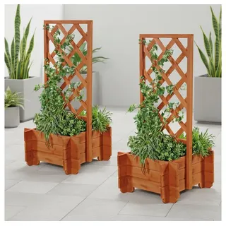 Mucola Rosenbogen 2x Rosenbogen + Pflanzkübel Pergola Spalier Blumenkübel Rankhilfe Holz Set, 2 St., Blumenkasten mit dekorativem Element braun
