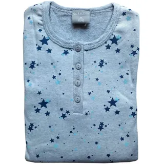 Normann Ü Damen Frottee Nachthemd, Knopfleiste, Langarm, Stern, Grau, 68063, Gr. 3XL 56/58 - 3XL