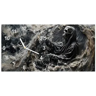 Primedeco Wanduhr Glasuhr Wandkunst Größe 60 x 30 cm mit Motiv Skelett in Wellen