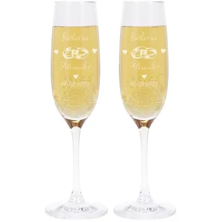 Leonardo 2 Sektgläser zur Hochzeit - Eheringe - mit Gratis Gravur der Namen und Datum - Geschenke zur Hochzeit