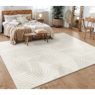 Paco Home Teppich Wohnzimmer Schlafzimmer Kurzflor Skandinavisches Boho Muster Geometrisch Rauten Motiv Einfarbig Weich Modern, Grösse:80x150 cm, Farbe:Creme 4