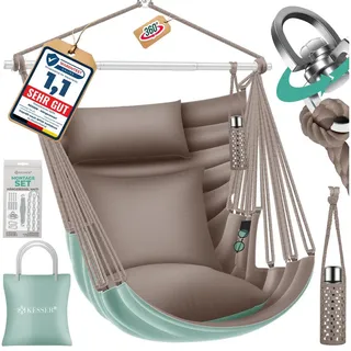 KESSER Hängesessel Haiti 150kg Traglast, Indoor & Outdoor Hängestuhl (Hängeschaukel mit 2 Kissen, Tragetasche, Flaschenhalter & Montage-Set), 360° Hängematte Pflegeleicht, UV-beständig & Wasserfest orange