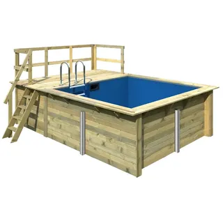 Karibu Rechteck Pool Gr. 1 - 350 x 320 cm - kesseldruckimprägniert Sparset mit Filteranlage Grundkörper inkl. Terrasse am Einstieg