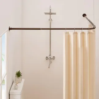 Crkmire Duschvorhangstange L Form verstellbar 61–134x61–134cm, Duschstange L-förmige Eckduschstange mit Deckenhalterung, 15 kg Tragkraft, rostfrei, inkl. 12 Haken, kein Durchhängen (Bohrmontage)