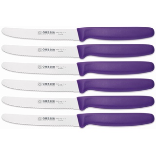 Giesser Messer 6er Set Brötchenmesser Tomatenmesser Küchenmesser 3mm Wellenschliff Klinge 11cm - Violett