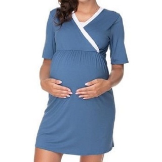 PeeKaBoo Umstandsnachthemd Bademantel Nachthemd Stillen Schwangerschaft 2tlg. blau S/M