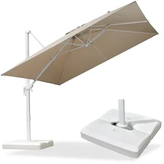 PURPLE LEAF Ampelschirm mit Ständer 300 × 300 cm 360° Drehbar Kurbel, Beige