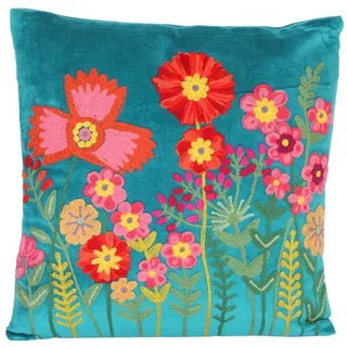 Casa Moro Dekokissen Boho Chic Kissen Livia 40x40 Blumen bestickt mit Füllung, Dekokissen mit Stickerei blau