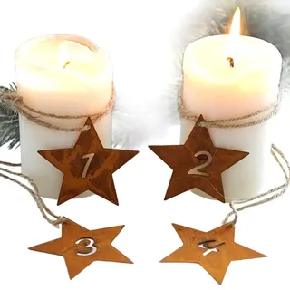 MARKELL 4 Stück Weihnachtskranz mit Rostigen Zahlen, Dekorativer Adventskranz, Metall im Used-Look, Weihnachtspentagramm, Langlebig, Einfach zu Verwenden
