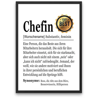 PURESIZE Personalisiertes Geschenk Chefin mit Name, Bild Din A4 oder A3 (Rahmen optional), Geburtstag, Weihnachten, Poster, Definition