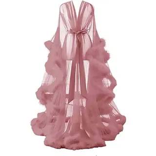 Generisch Damen Sexy Dessous Nachtwäsche Durchsichtige Feder Brautkleid Frauen Robe Extra Langes Nachthemd Morgenmantel Nachtwäsche Sexy Dessous,C,One Size
