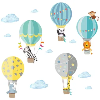 Little Deco Wandtattoo Zoo-Tiere im Heißluftballon DL202