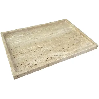 GHYFGD Natürliches Travertin-Tablett, Marmor-Badezimmer-Tablett, beigefarbener Stein, 30,5 x 20,3 cm