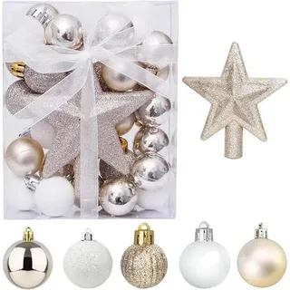 30 Mini Weihnachtskugeln 3CM Christbaumkugeln Weiß Gold Glitzernd Matt