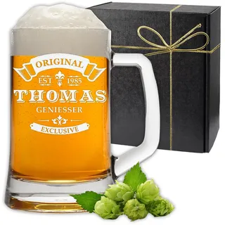 polar-effekt Bierkrug 0,5 L - Personalisiert mit Name & Jahreszahl - Graviertes Bierseidel zum Geburtstag oder Weihnachten - Bierglas Papa Persönliches Geschenk für Männer