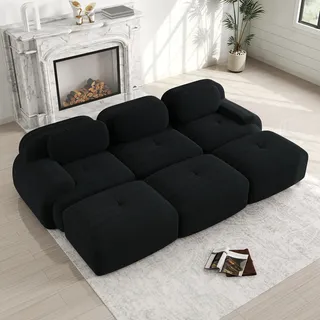 Ball & Cast Cord Sofa, Boneless Couch mit Ottomane, Ohne Montage, Sofa Modular mit Polsterung für Wohnzimmer, Schlafzimmer, Schwarz, 3 Sitze + 3 Ottomane