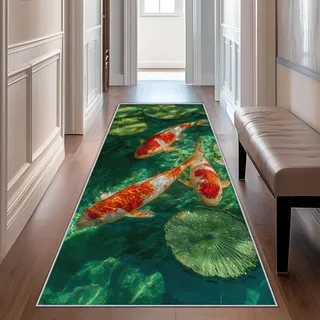 Generisch Läufer Flur Japanische Koi Fisch, Waschbarer Teppich Läufer Asiatisch 80x200, Küchenteppich, Eingangsbereich, Bettvorleger, Schlafzimmer Deko, rutschfest, Kurzflor h216