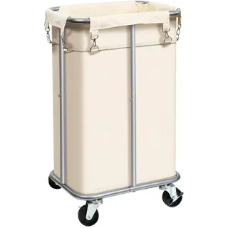 Wäschekorb mit Rollen, rollender Wäschekorb mit abnehmbarem Beutel, 100 L, Wäschesortierwagen, schmaler Wäsche-Organizer mit stabilem Metallrahmen, Beige