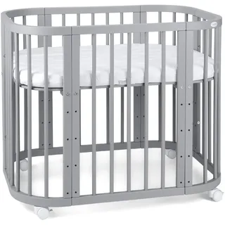 Waldin Babybett 5in1, Beistellbett aus Holz, Matratze, Belüftet