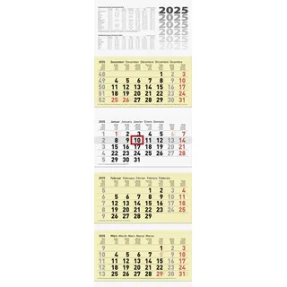 BRUNNEN 4-Monatskalender (2025), 1 Blatt = 1 Monat, 320 × 165 mm, 12 Blatt