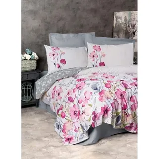 L'Essentiel Linge de Maison, Carla - Grey, Ranforce King-Size-Bettbezug-Set (FR), Grau, 100 % BAUMWOLLE RANFORCE, 240 x 220 cm - Grau/Weiß
