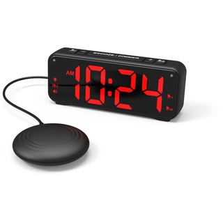 PROFI VIBRATION Uhr Tischuhr XXL Display Senioren vibrierender Wecker Vibrationsalarm, 2 Alarmzeiten einstellbar + Vibrationskissen fürs Bett für Hörgeschädigte, Senioren + Tiefschläfer (schwarz)