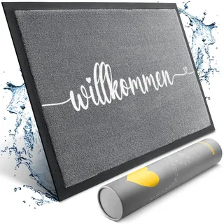 Bodenständig Willkommen Fußmatte [Waschmaschinenfest] in 40x60cm - optimale Größe für die Haustür. Schmutzfangmatten innen, Welcome mat Spruch und Herz