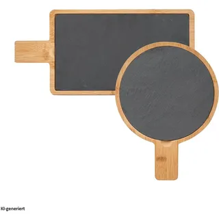 neuetischkultur Schneidebrett-Set Holz 2 Teile 2er-Set  rund/eckig beige/braun