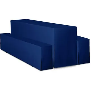 TexDeko 2er Pack Hussen für Bierzeltgarnitur Premium 3tlg Set. (Blau, Breite: 70cm)