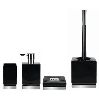 spirella Badaccessoires-Sets ROMA, Zubehör-Set aus hochwertiger Keramik, klassisch-elegante Form, schwarz-silber, 4 tlg., bestehend aus: WC-Bürste, Seifenspender, Zahnputzbecher, Seifenschale schwarz|silberfarben
