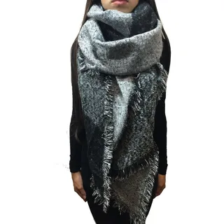 Worldclassca XXL DAMEN WINTER SCHAL 190x75 DICK STRICKSCHAL KARO HALSTUCH SCARF PONCHO CAPE WARM NEU WINTERSCHAL HERBSTSCHAL DECKENSCHAL WEICH (Schwarz-Grau Karo M7) - 190x67