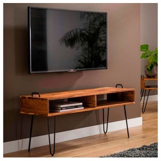 RINGO-Living Sideboard Massivholz TV-Lowboard Lani in Natur-dunkel und Schwarz-matt, Möbel braun