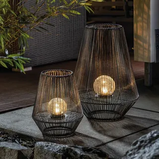 esotec Solarleuchte 2er Set Polyrattan Metall-Gehäuse 102209 schwarz