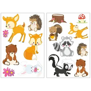 Samunshi® 15x Wandsticker Waldtiere Wandtattoo Kinderzimmer Mädchen Jungen Kinder Wandtattoo Babyzimmer Deko Junge Wall Stickers 2x 16x26cm
