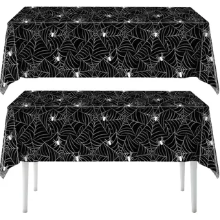 2Stück Halloween Tischdecke,Spinnennetz Tischdecke Schwarz Table Cloth Deko | Party Tischdeko Einweg Tischdecken Schwarze Tischdekoration Plastik Einwegtischdecke,für Halloweenparty Tischtuch(137*274cm)