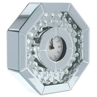 Online-Fuchs Tischuhr moderne Standuhr aus Spiegelglas mit Kristalldiamanten bestückt - Römisches Ziffernblatt - 26 cm groß - Wohnzimmer weiß