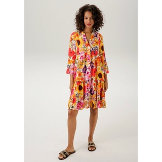 Aniston CASUAL Tunikakleid, mit farbenfrohem, großflächigem Blumendruck, Gr. 42 - N-Gr, wollweiß-orange-rot-pink-gelb-rosa-pink-lila-braun-grün-blau, , 53251700-42 N-Gr